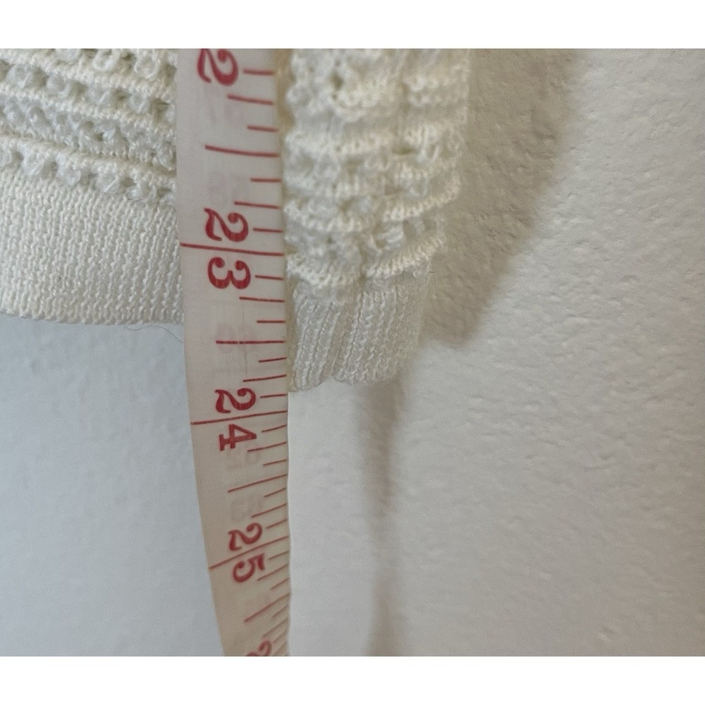 SEZANE Ecru Pointelle Openwork Ruffle Neck Merino Wool Cotton Sweater M - Picture 11 of 11